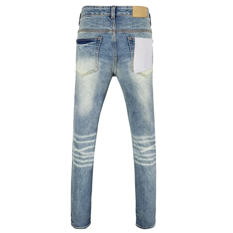 Light Blue, Stretch, Low Rise Men's Retro Graffiti Skinny Jeans