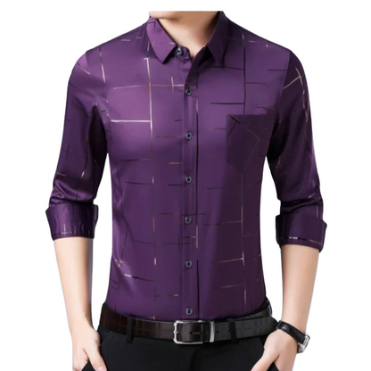 Stylish Long-Sleeve Business Top Men’s Wrinkle-Free Printed Shirt
