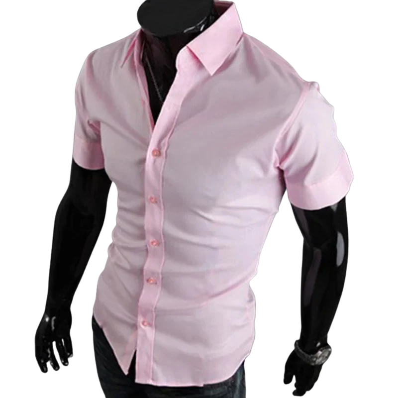 Korean Casual Summer Short Sleeve Men’s Slim Fit Dress Shirt