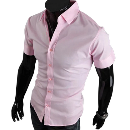 Korean Casual Summer Short Sleeve Men’s Slim Fit Dress Shirt