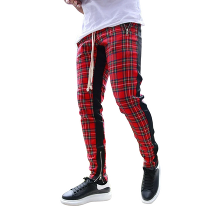 Spring/Summer Style Men's Color block Plaid Zip-Leg Sports Pants