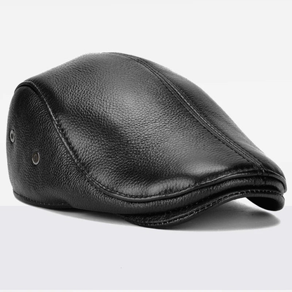 Warm & Stylish Men’s Winter Leather Beret Hat with Ear Flaps
