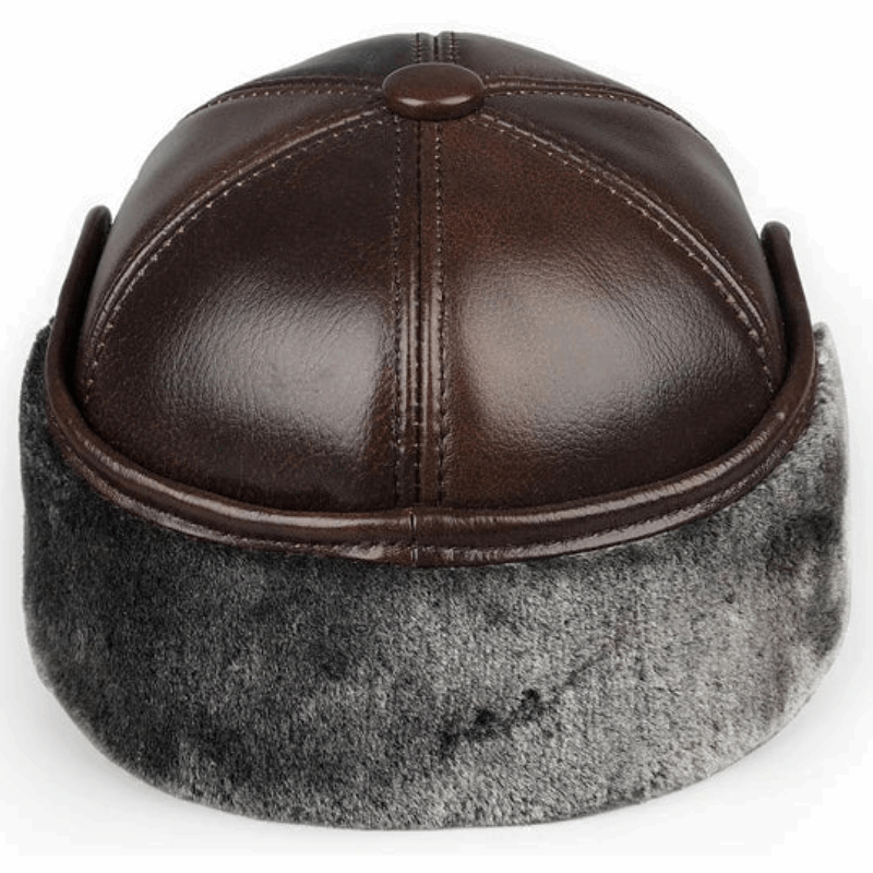 Genuine Leather Winter Bomber Hat with Warm Earmuffs