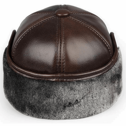 Genuine Leather Winter Bomber Hat with Warm Earmuffs