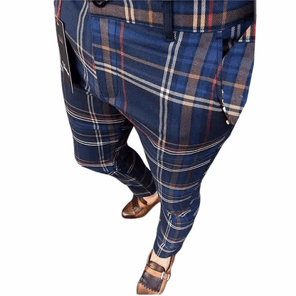 Casual Mid Waist Mid Waist Men's Plaid Slim Fit Suit Pants