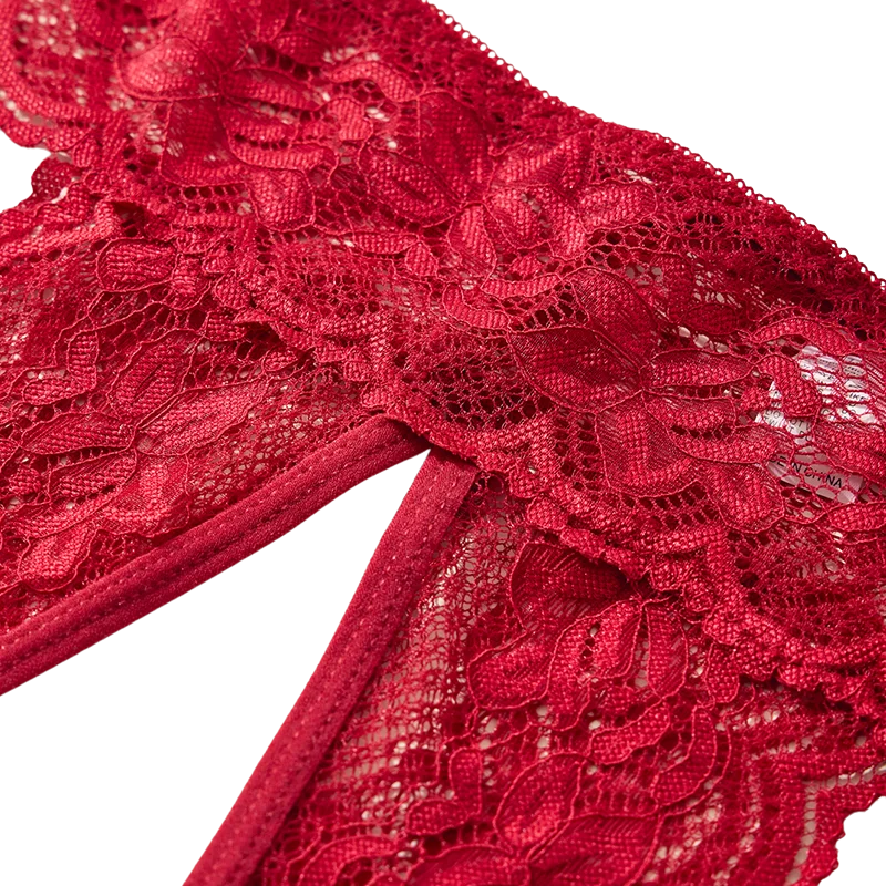 Sexy Lace Open Crotch Women’s Panties Solid Color Briefs