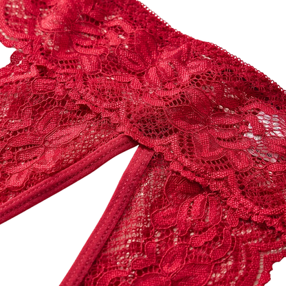 Sexy Lace Open Crotch Women’s Panties Solid Color Briefs