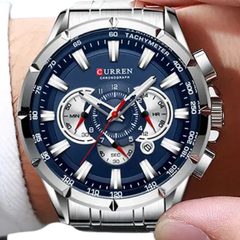 Steel Band, Big Dial, Luminous Curren Men's Chronograph Watch