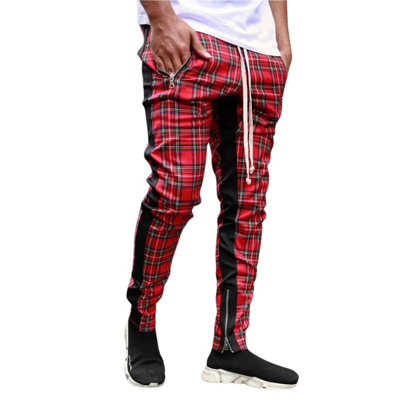 Spring/Summer Style Men's Color block Plaid Zip-Leg Sports Pants