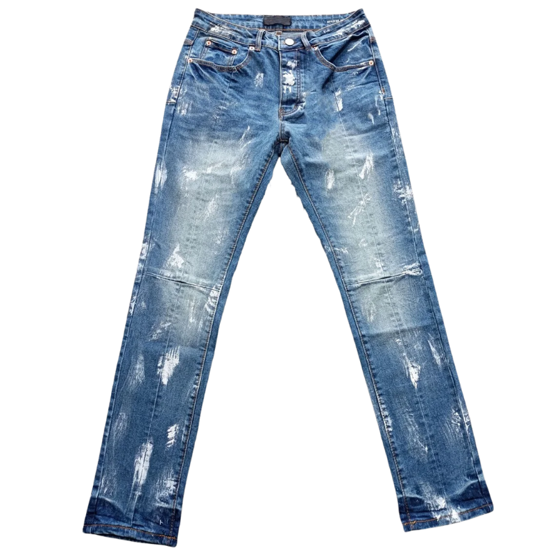 Light Blue, Stretch, Low Rise Men's Retro Graffiti Skinny Jeans