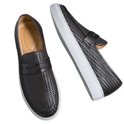 Casual Weave Pattern Flat Men’s Slip-On Leather Loafers