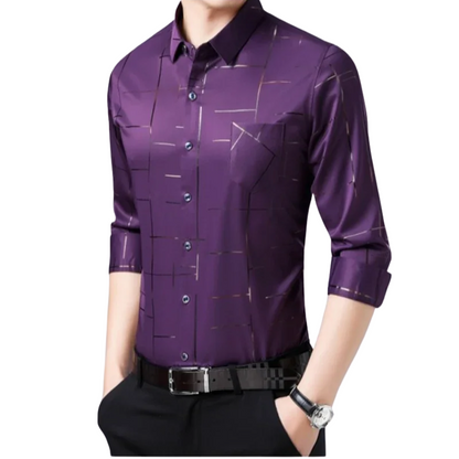 Stylish Long-Sleeve Business Top Men’s Wrinkle-Free Printed Shirt