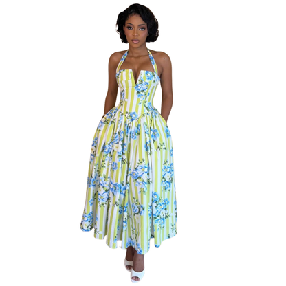 Floral Print Halter Neck Dress