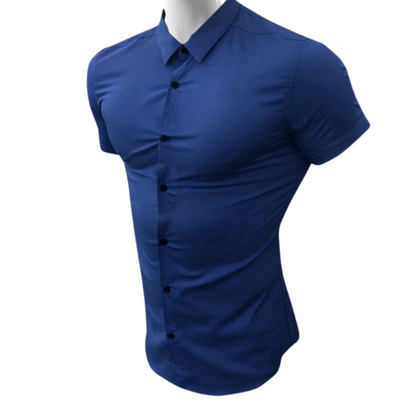 Trendy Summer Men’s Slim Fit Dress Shirt with Short Sleeves