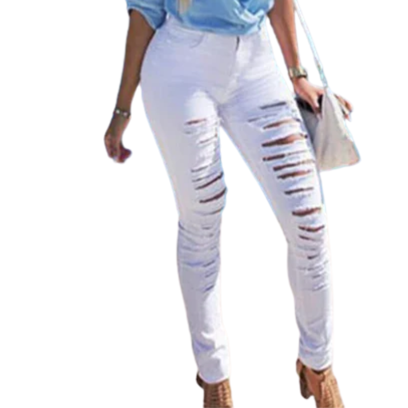 Slim Elastic Fit High-Waist Ripped Skinny Jeans for Women