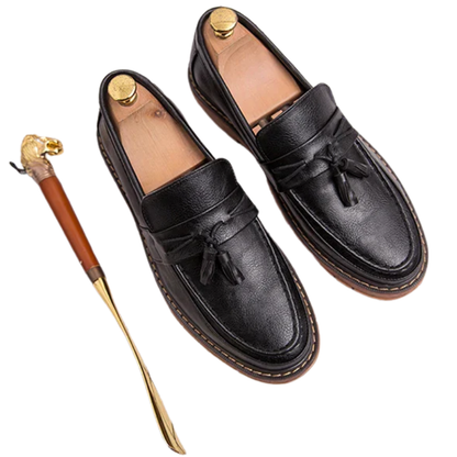 Thick Sole & Fringe Detailing Retro Slip-On Leather Loafers for Men