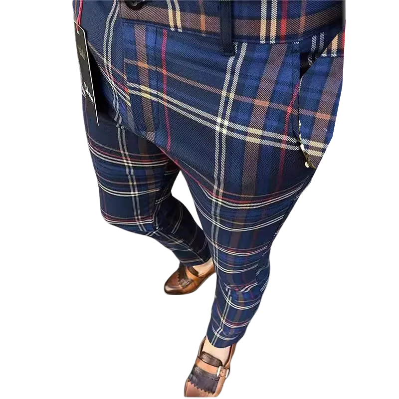Casual Mid Waist Mid Waist Men's Plaid Slim Fit Suit Pants