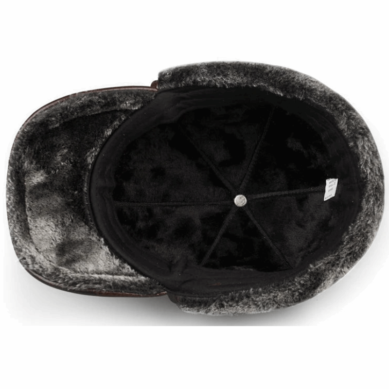 Genuine Leather Winter Bomber Hat with Warm Earmuffs