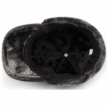 Genuine Leather Winter Bomber Hat with Warm Earmuffs