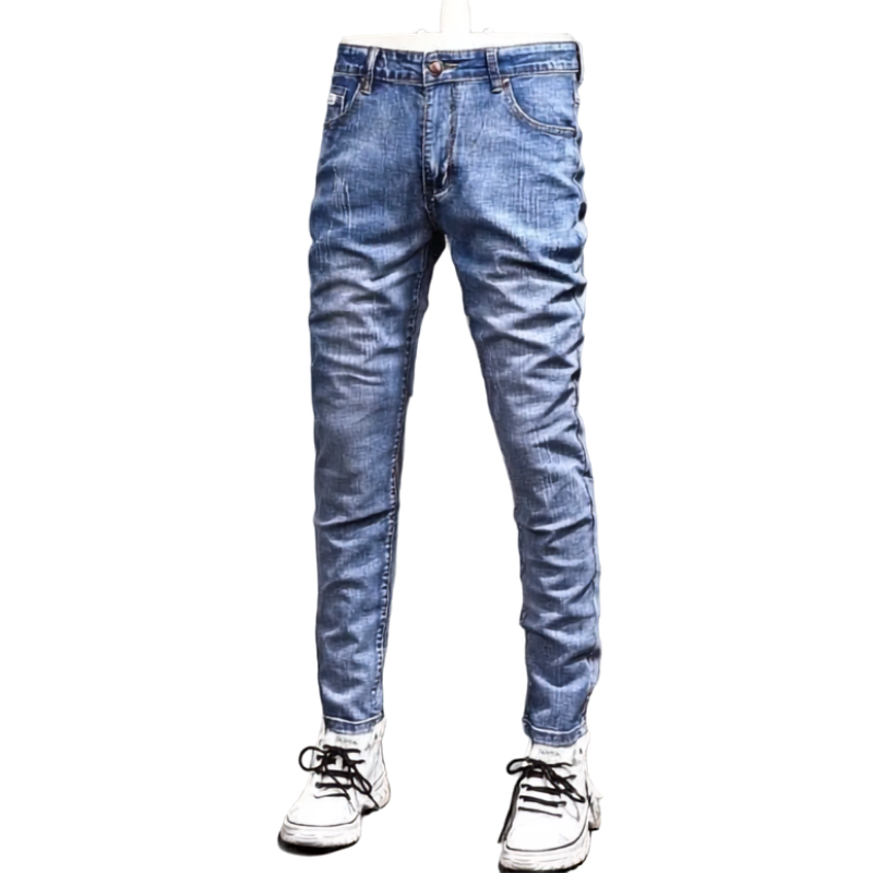 Men’s Retro Gray Stretch Slim-Fit Ripped Denim Jeans