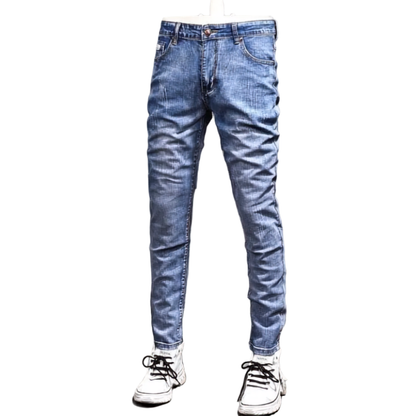 Men’s Retro Gray Stretch Slim-Fit Ripped Denim Jeans