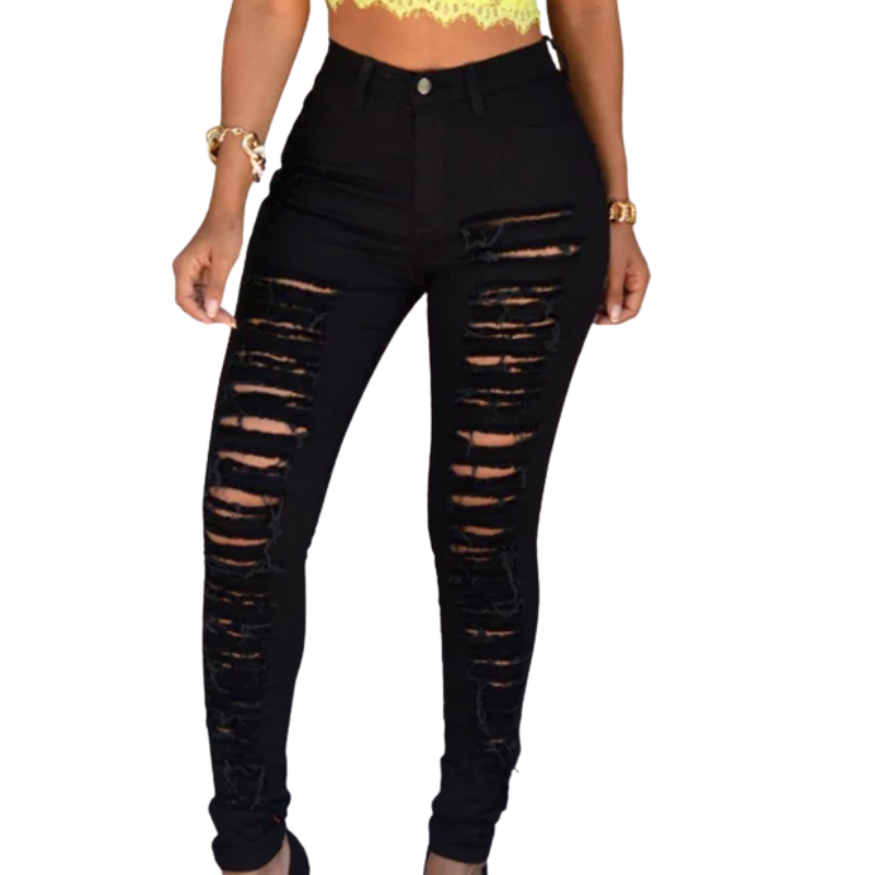 Slim Elastic Fit High-Waist Ripped Skinny Jeans for Women