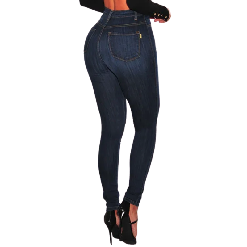 Vintage Button Pencil foot High-Waist Slim Skinny Jeans for Women