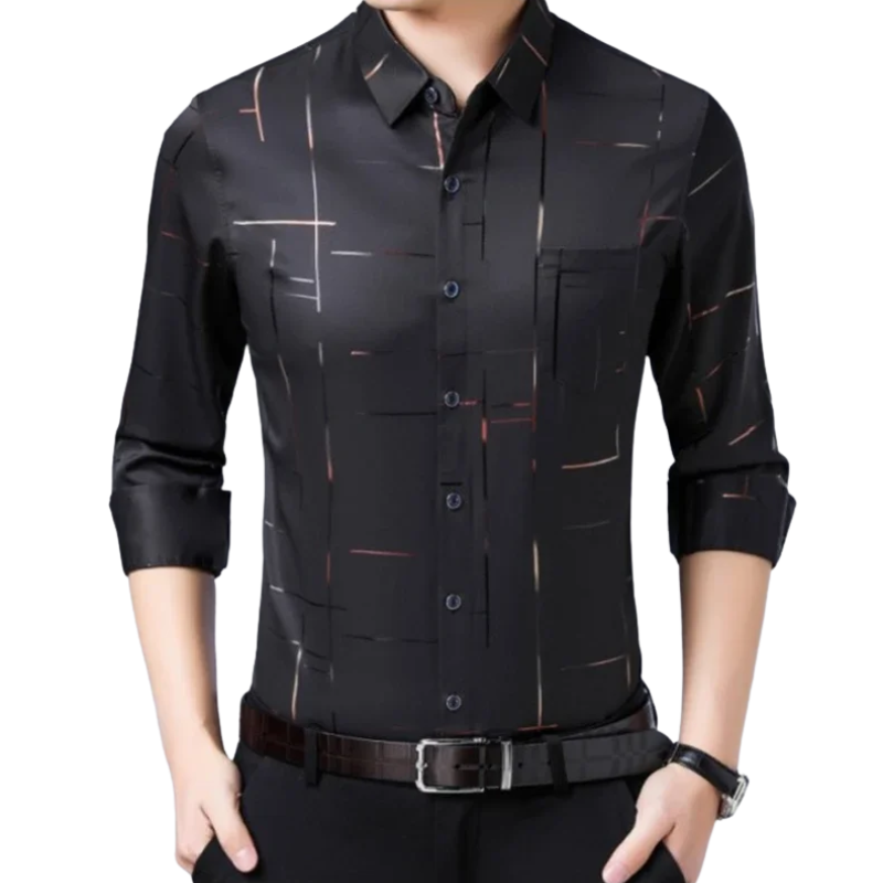 Stylish Long-Sleeve Business Top Men’s Wrinkle-Free Printed Shirt