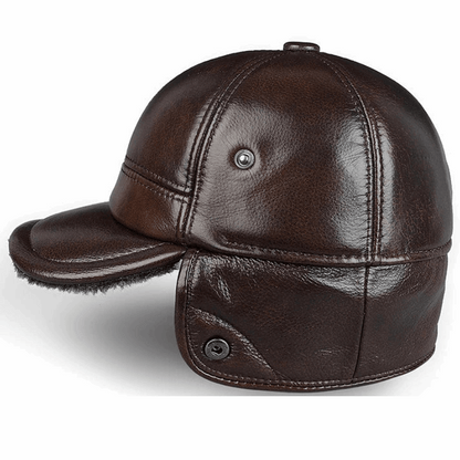 Genuine Leather Winter Bomber Hat with Warm Earmuffs
