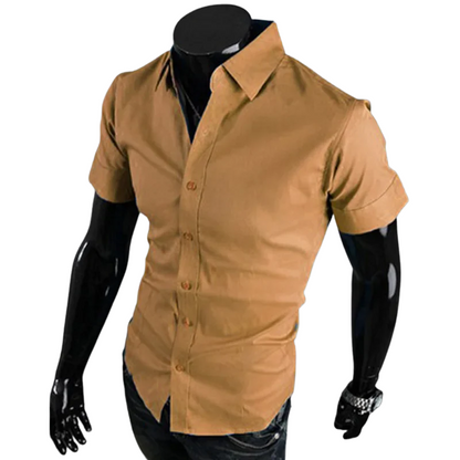 Korean Casual Summer Short Sleeve Men’s Slim Fit Dress Shirt