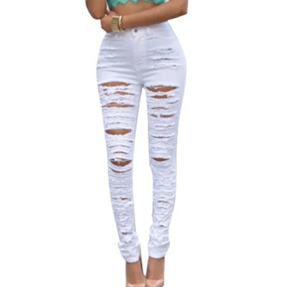 Slim Elastic Fit High-Waist Ripped Skinny Jeans for Women