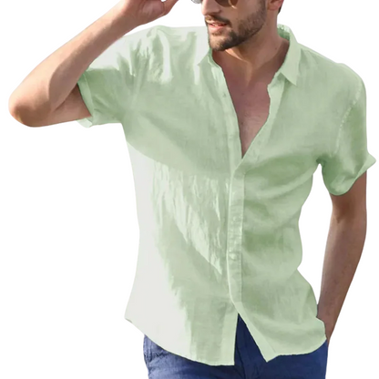 Casual Solid Summer Men’s Cotton Linen Short Sleeve Shirt
