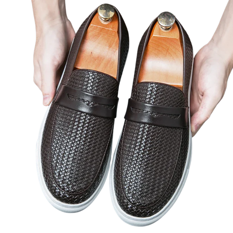 Casual Weave Pattern Flat Men’s Slip-On Leather Loafers