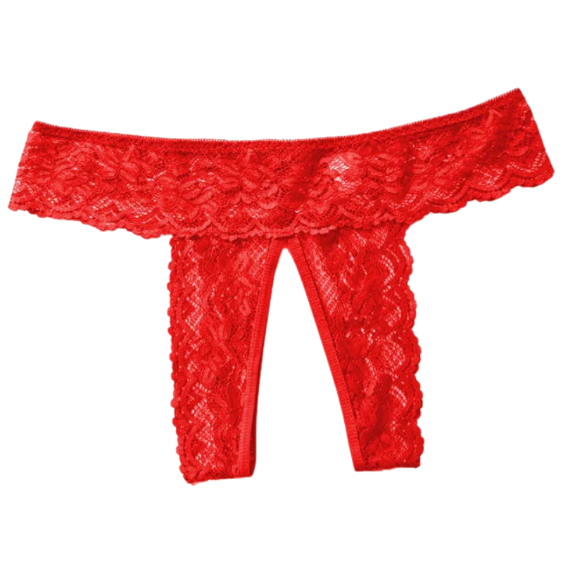Sexy Lace Open Crotch Women’s Panties Solid Color Briefs