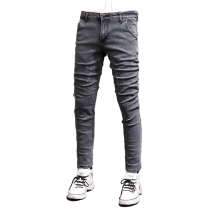 Men’s Retro Gray Stretch Slim-Fit Ripped Denim Jeans