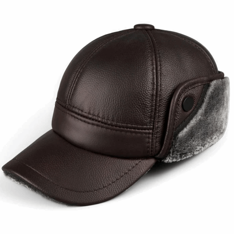 Genuine Leather Winter Bomber Hat with Warm Earmuffs