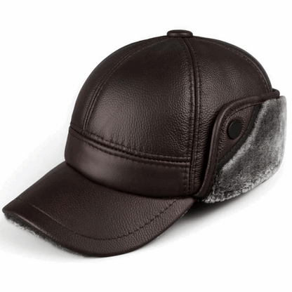 Genuine Leather Winter Bomber Hat with Warm Earmuffs