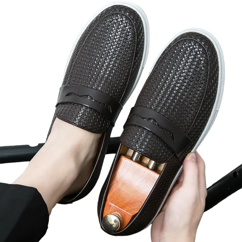 Casual Weave Pattern Flat Men’s Slip-On Leather Loafers