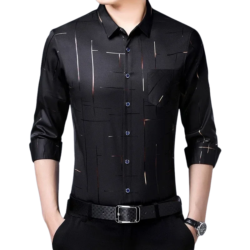 Stylish Long-Sleeve Business Top Men’s Wrinkle-Free Printed Shirt