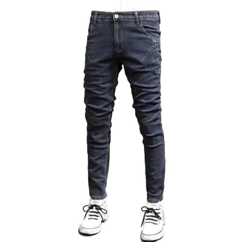 Men’s Retro Gray Stretch Slim-Fit Ripped Denim Jeans