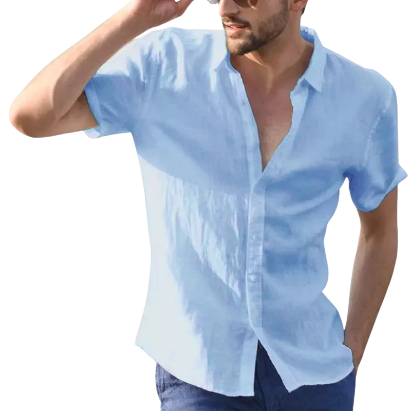 Casual Solid Summer Men’s Cotton Linen Short Sleeve Shirt