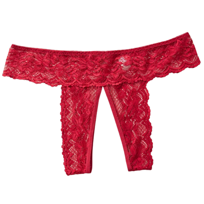 Sexy Lace Open Crotch Women’s Panties Solid Color Briefs