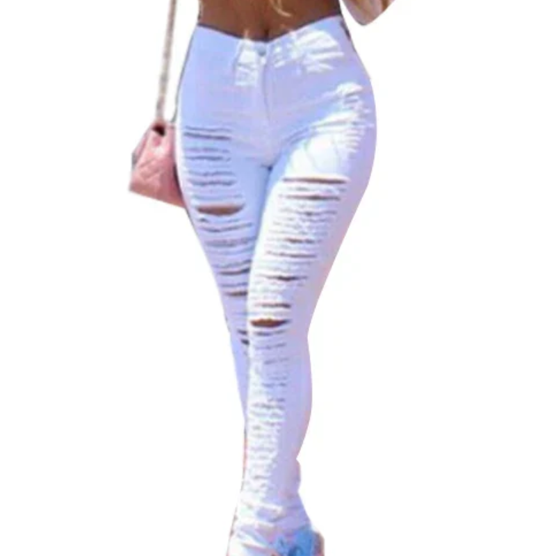 Slim Elastic Fit High-Waist Ripped Skinny Jeans for Women