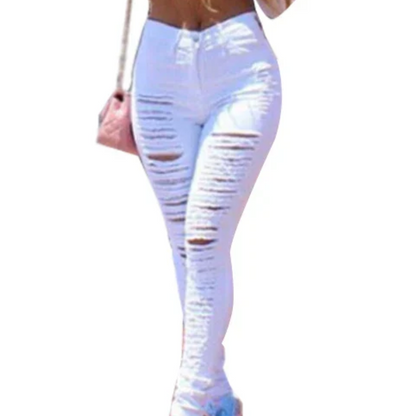Slim Elastic Fit High-Waist Ripped Skinny Jeans for Women