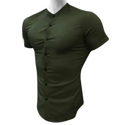 Trendy Summer Men’s Slim Fit Dress Shirt with Short Sleeves