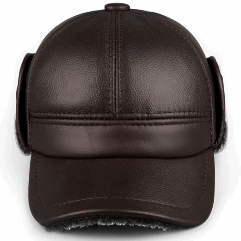 Genuine Leather Winter Bomber Hat with Warm Earmuffs