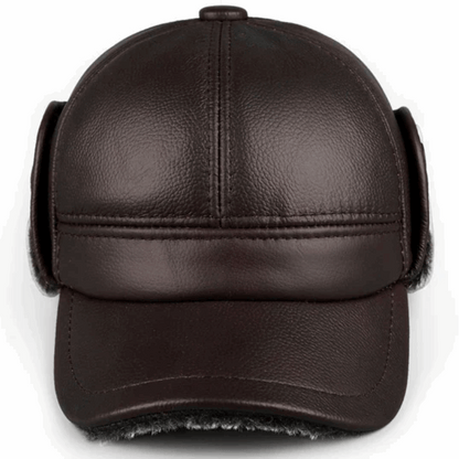 Genuine Leather Winter Bomber Hat with Warm Earmuffs