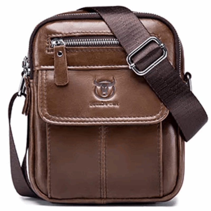 Genuine Leather Men's Shoulder Crossbody Bag Cowhide Casual Korean Style Student Handbag Small Commuter Messenger Bag