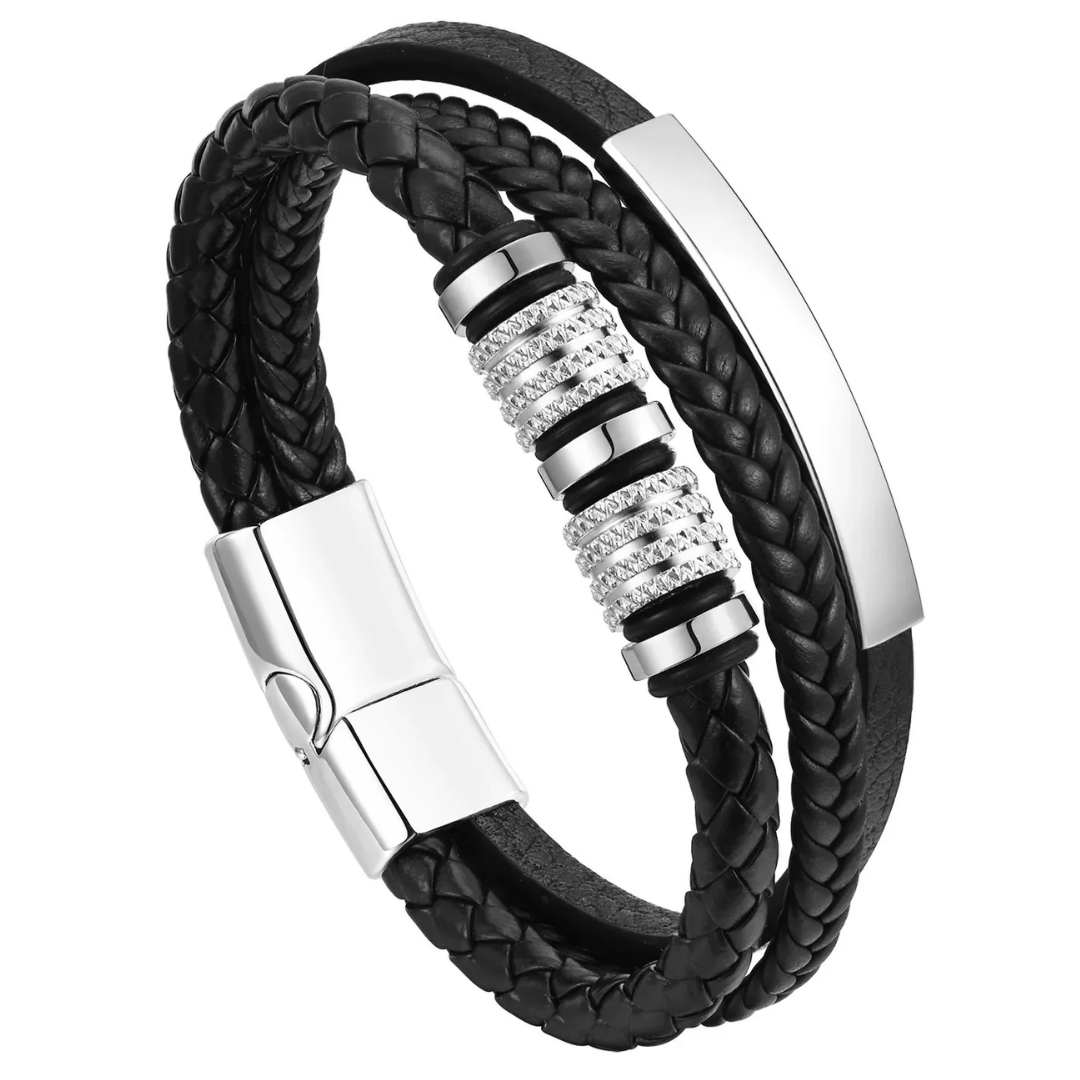 Personalized Triple-Woven Leather Bracelet for Men