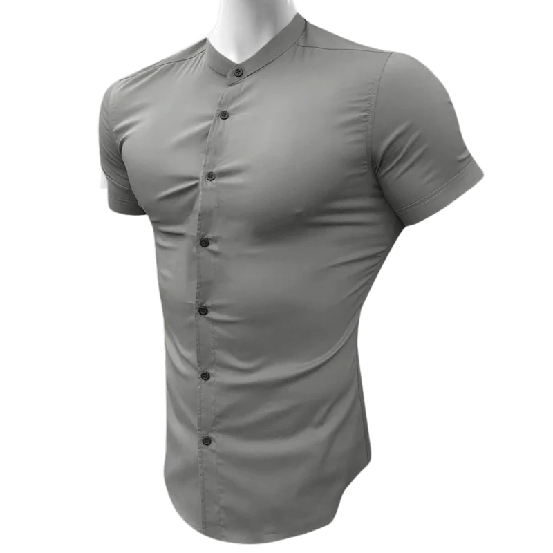 Trendy Summer Men’s Slim Fit Dress Shirt with Short Sleeves